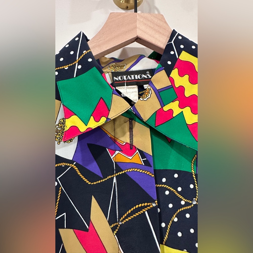 Vintage Notations Abstract Print Button-Front Blo… - image 4